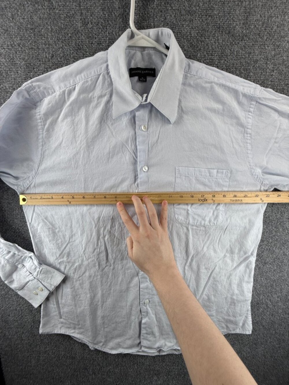 Jhane Barnes Point 16 34/35 Cotton Blue Pocket Solid Men Shirt Button Up Adult - Picture 8 of 10